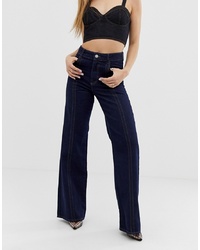 ASOS DESIGN Full Length Flare Jeans With Front Seam Stitch Detail In Indigo