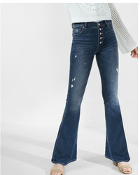 Express High Waisted Button Fly Stretchsupersoft Bell Flare Jeans