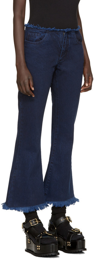 MARQUES ALMEIDA Indigo Flared Capri Jeans, $405 | SSENSE | Lookastic