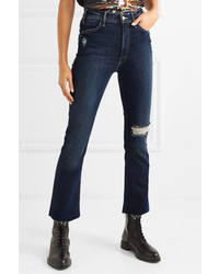 Mother The Hustler Distressed Cropped High Rise Flared Jeans