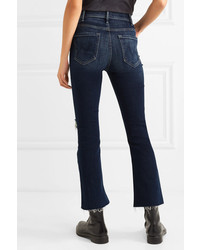 Mother The Hustler Distressed Cropped High Rise Flared Jeans