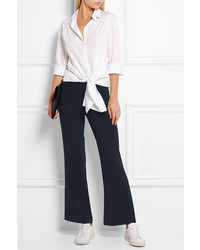 Helmut Lang Cropped Stretch Crepe Flared Pants Navy