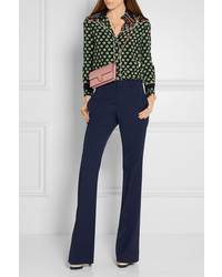 Gucci Stretch Wool And Silk Blend Flared Pants Navy