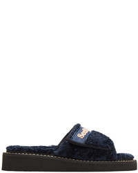 See by Chloe See By Chlo Navy Furry Slide Sandals