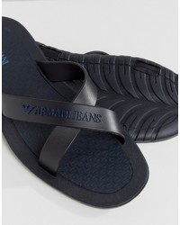 Armani Jeans Logo Cross Over Flip Flops In Navy