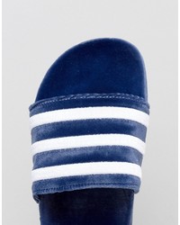 adidas Originals Adilette Velvet Slider Flip Flops In Blue By9908