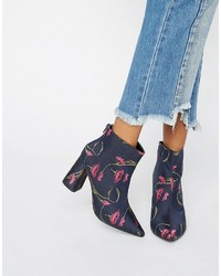 Daisy Street Floral Heeled Ankle Boots