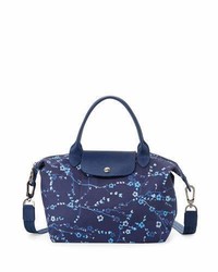 Longchamp Le Pliage No Small Floral Handbag With Strap Navy Blue