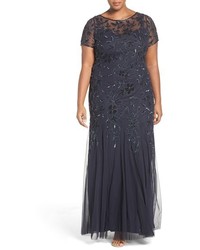 Adrianna Papell Floral Beaded Godet Gown