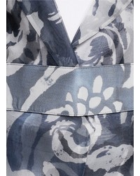 Nobrand Floral Print Silk Organdy Open Front Jacket