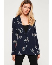 Missguided Blue Ditsy Floral Print Crepe Blazer
