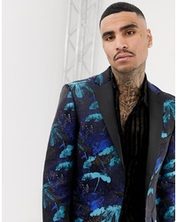 MOSS BROS Moss London Suit Jacket In Turquoise Floral Jacquard