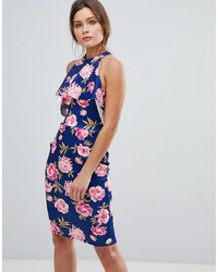Girls On Film Floral High Neck Midi Dress With Frill Detail