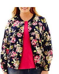 Liz Claiborne Long Sleeve Floral Bomber Jacket Plus