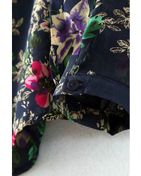 Romwe Floral Print Navy Shirt