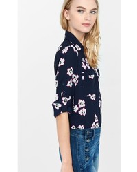 Slim Fit Outlined Floral Print Portofino Shirt