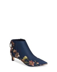 Navy Floral Canvas Ankle Boots