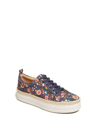 Navy Floral Canvas Low Top Sneakers