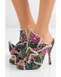 No.21 No 21 Knotted Floral Print Canvas Mules Teal