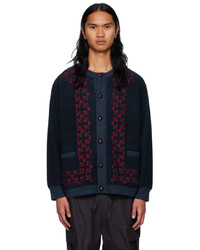 White Mountaineering Navy Embroidery Cardigan