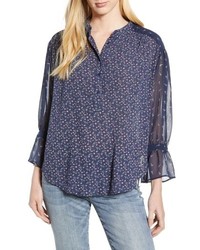 Lucky Brand Mix Print Cream Floral Blouse