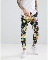 ASOS DESIGN Super Skinny Trousers In Navy Floral Print