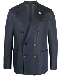 Navy Floral Cotton Double Breasted Blazer