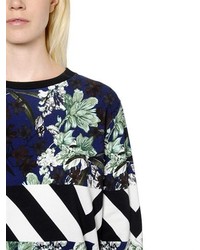 MSGM Floral Striped Print Cotton Sweatshirt