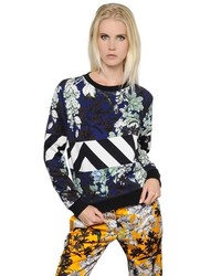 MSGM Floral Striped Print Cotton Sweatshirt