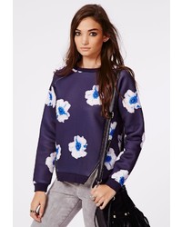 Missguided Louisiana Zip Detail Floral Sweater Navy