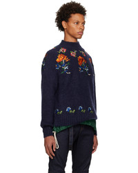 Sacai Navy Flower Embroidery Sweater