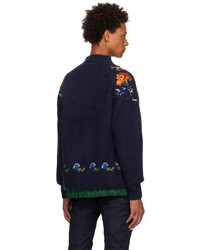Sacai Navy Flower Embroidery Sweater