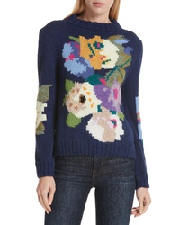 Smythe X Augden Hand Knit Floral Intarsia Wool Sweater