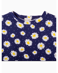 Choies Daisy Print T Shirt In Navy Blue