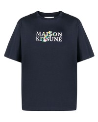 MAISON KITSUNÉ Logo Embroidered Crew Neck T Shirt