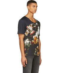 Alexander McQueen Navy Floral Paneled T Shirt