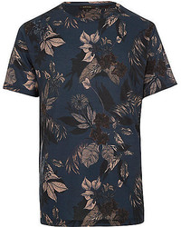 River Island Navy Floral Print T Shirt