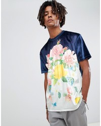 ASOS DESIGN Relaxed T Shirt In Velour With Floral Print