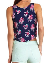 Charlotte Russe Floral Print Tie Front Button Up Crop Top