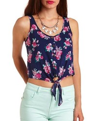 Charlotte Russe Floral Print Tie Front Button Up Crop Top