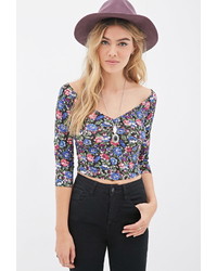 Forever 21 Floral Ruched Crop Top