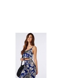 Missguided Floral Cami Crop Top Blue