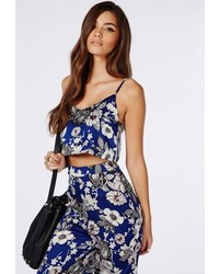 Missguided Floral Cami Crop Top Blue