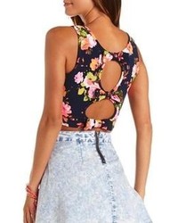 Charlotte Russe Textured Bow Back Floral Print Crop Top