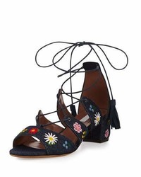 Tabitha Simmons Isadora Floral Embroidered Lace Up Sandal Blue