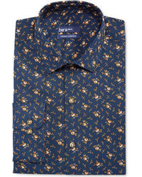 Bar Iii Carnaby Collection Navy Ground Floral Print Dress Shirt