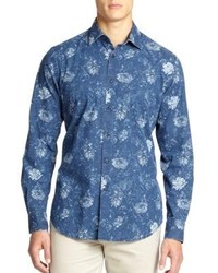 Saks Fifth Avenue Collection Floral Chambray Button Front Shirt