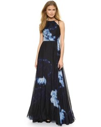 Lela Rose Abstract Print Halter Gown
