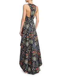 Alice + Olivia Aveena Sleeveless Floral Print High Low Gown