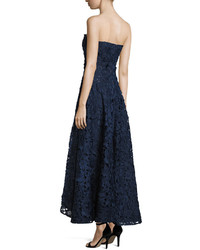 Shoshanna Bates Strapless Floral High Low Gown Navy